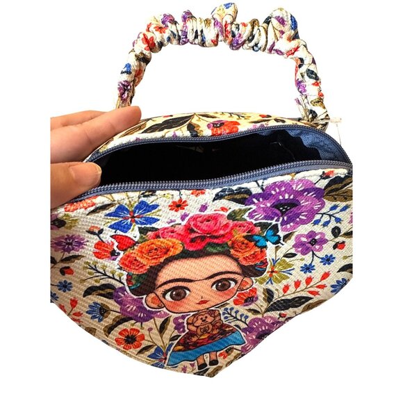 Frida Kahlo purple floral heart shape crossbody handbag women medium - Picture 10 of 11